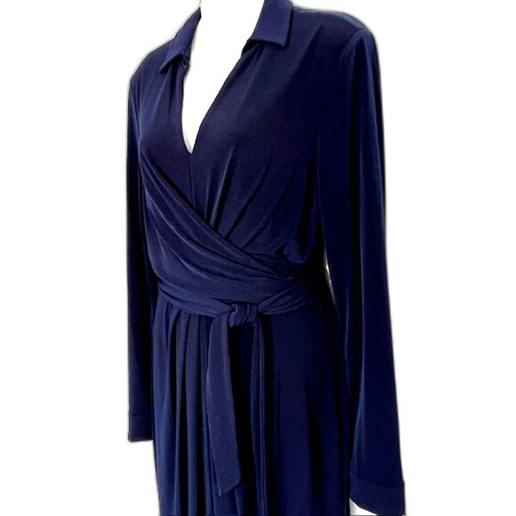 VINCE CAMUTO NAVY BLUE WRAP & TIE STYLE KNIT DRESS SIZE 10 LONG SLEEVES - Picture 7 of 12